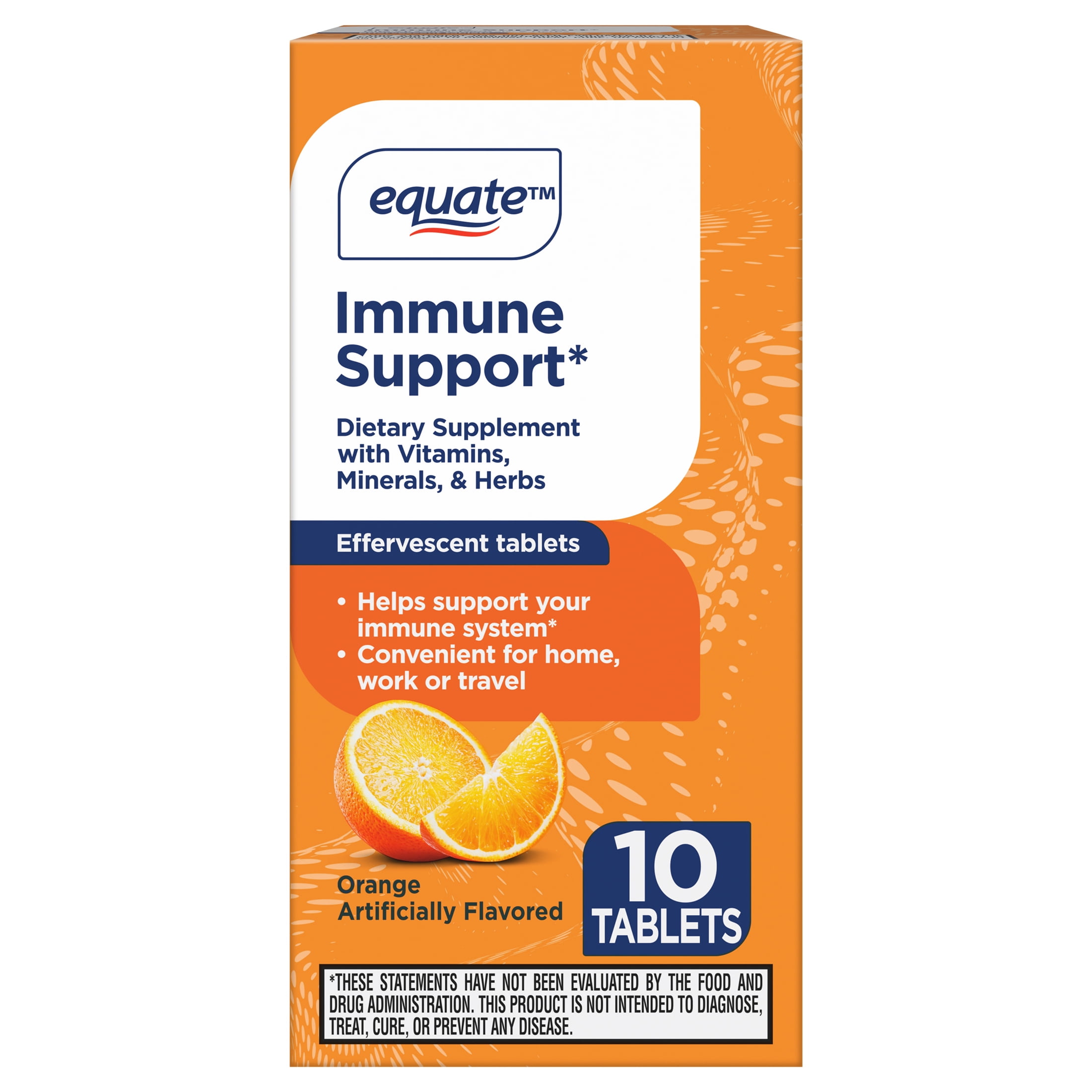 (2 pack) Equate Immune Support Dietary Supplement Effervescent Tablets, Orange Flavor, 10 Count, Compare to Airborne® Immunity Support Dietary Ingredients