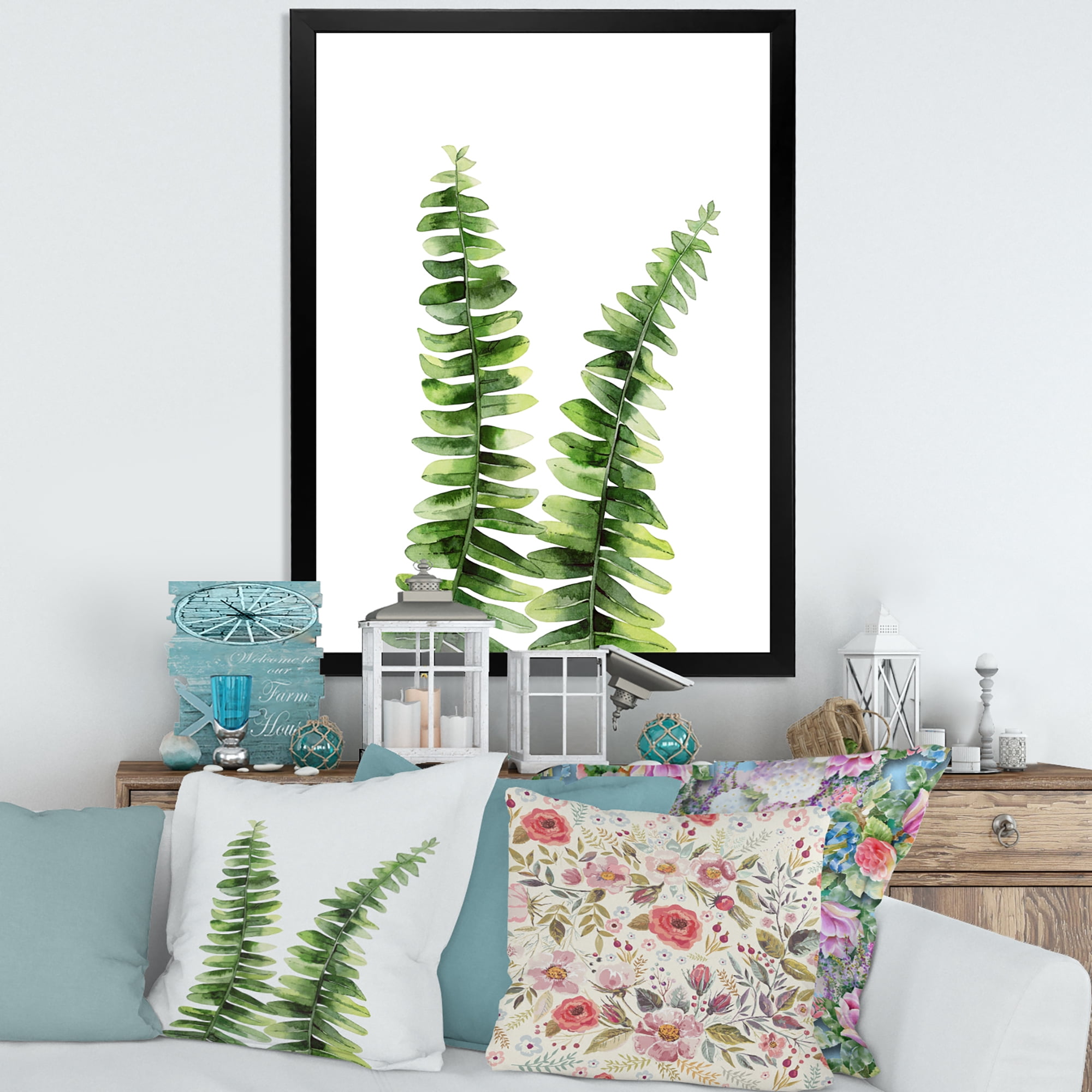 Designart 'Fern Plant Leaves Detail V' Tropical Framed Art Print