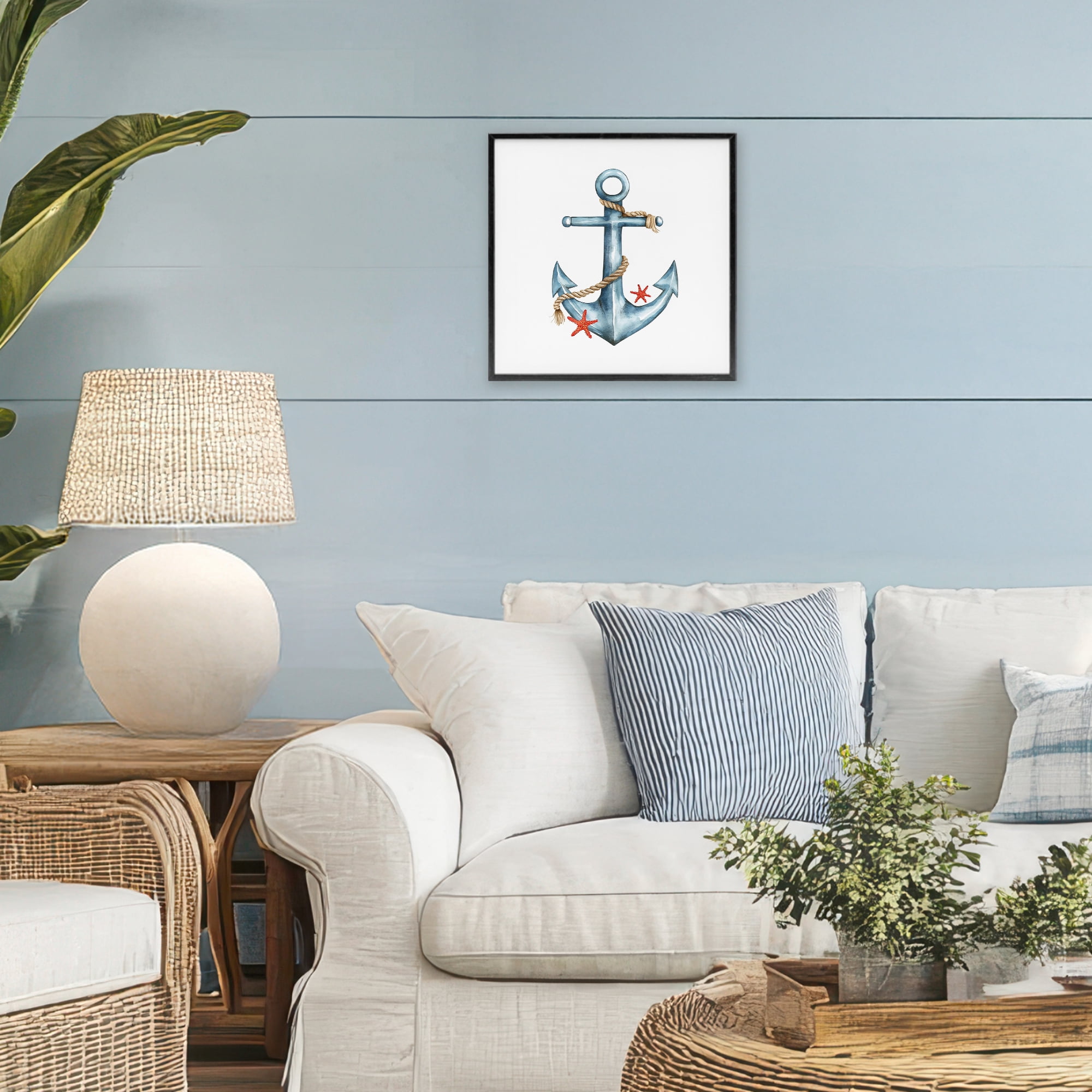 Stupell Industries Cute Sailor Anchor with Starfish Black Framed Giclee Art, design by LSR Design Studio