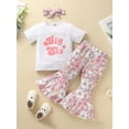 thumbnail image 2 of Chollius Infant Baby Girl 3Pcs Sets Letter Short Sleeve Tops Floral Print Flare Pants/Ruffled Shorts Bow Hairband Summer Outfits, 2 of 9