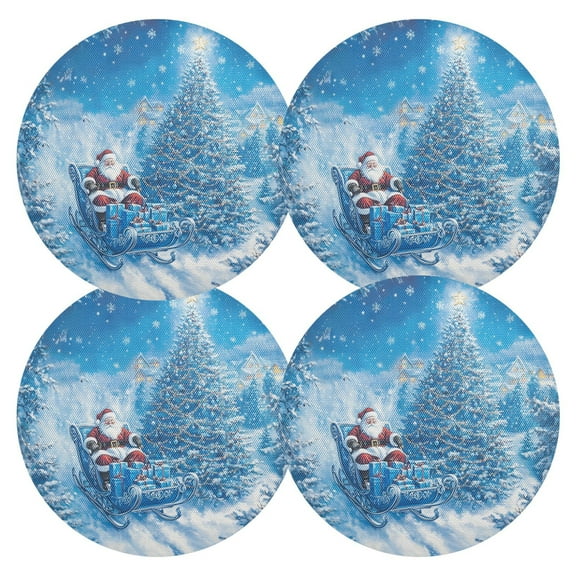 Ryvnso Santa Claus in Christmas Round Plate Mats Dining Table Placemat Set of 4 for Holiday Decoration