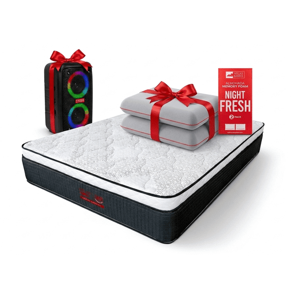 Colchón Individual 80 Aniversario Atlas del Descanso + 2 Almohadas Memory Foam y Bocina de Regalo