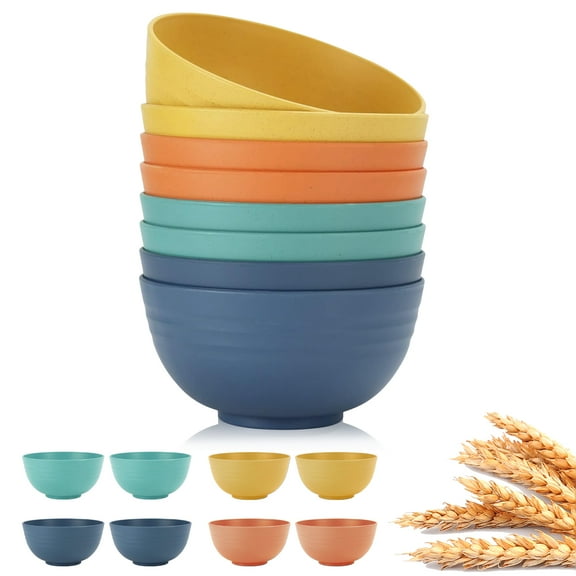BUSATIA 24 OZ Plastic Bowls-Soup Bowls, Bowl Set of 8, Cereal Bowl, Small Bowls, Wheat Straw Bowls, Bowls for Kitchen,Unbreakable Kids bowls, Dishwasher & Microwave Safe Bowls, BPA-Free
