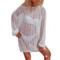 thumbnail image 3 of VISgogo Mujeres Bikini Cubrir Ups Color sólido Recorte de punto Suelto Casual Manga larga Vestido de playa Traje de baño Blusa VISgogo  moda, 3 of 8