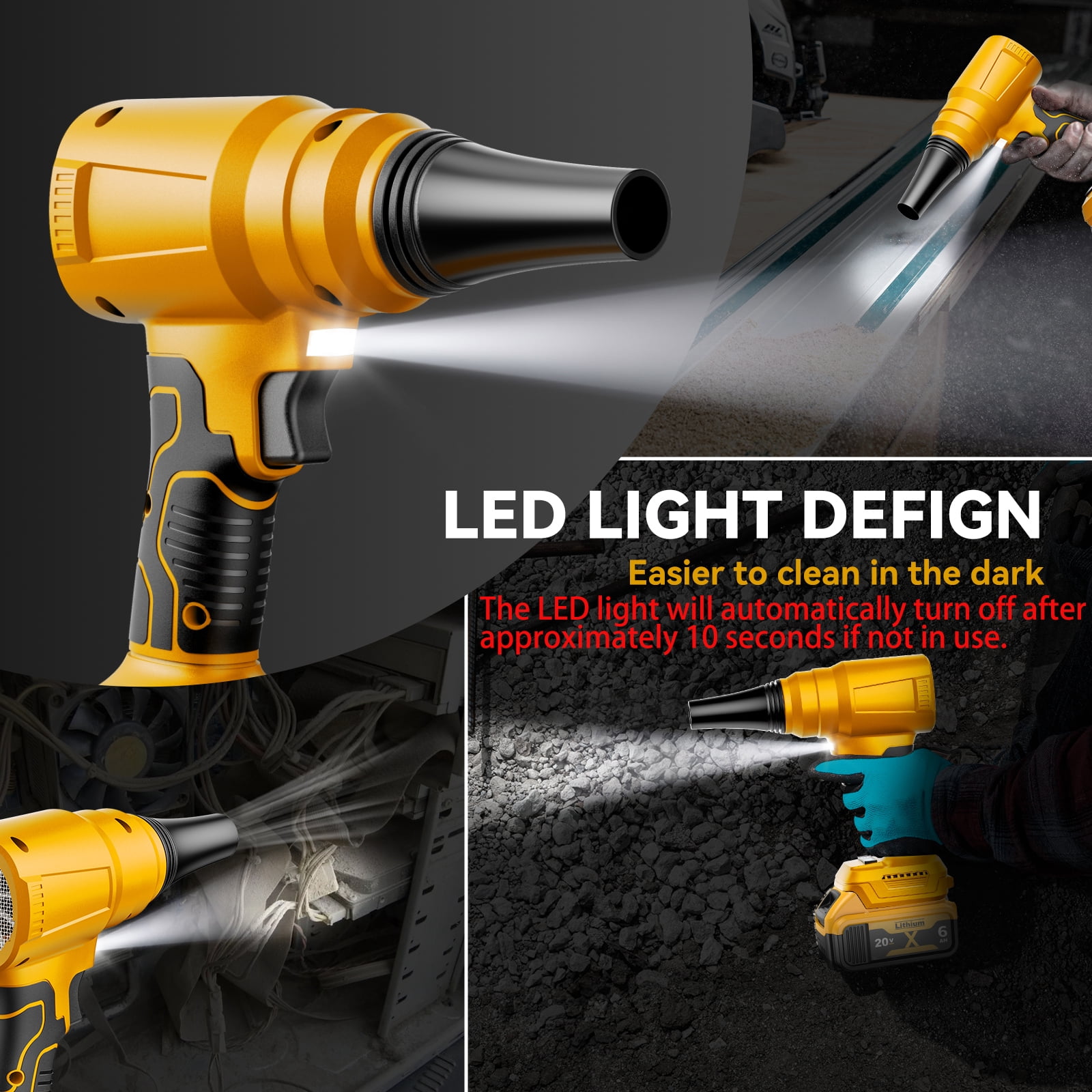Electric Cordless Leaf Blower Dust Blower for DEWALT 20V Battery （Tool only）140000 RPM Brushless High-Speed Motor Handheld Jet Fan Air Blower for Patio Cleaning Lawn Care,Blowing Leaves and Dust