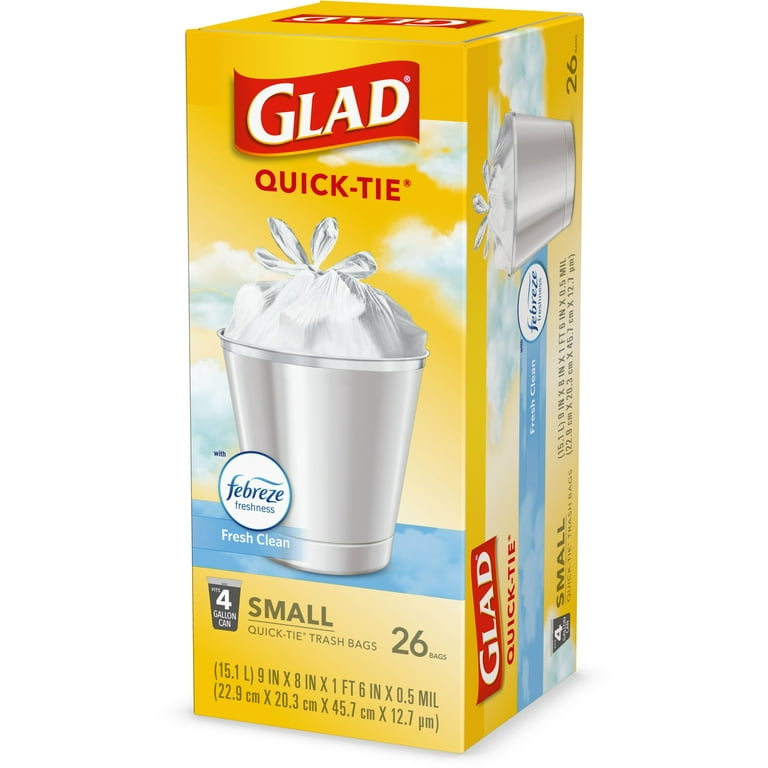 Glad OdorShield Small Trash Bags - Febreze Fresh Clean - 4 Gallon - 26 Count, White