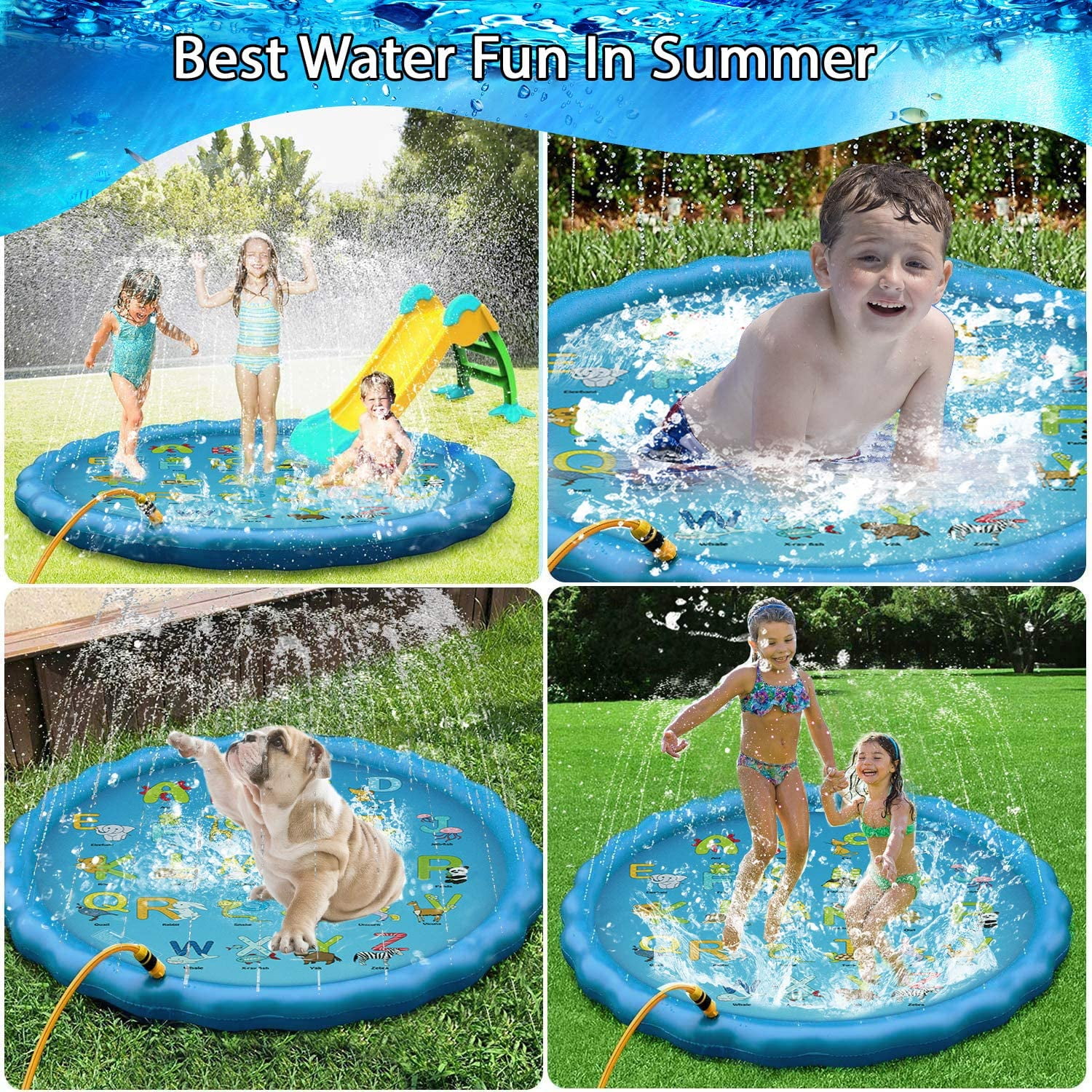 68" 3-in-1 Sprinkler Pool Kids Splash Pad Baby Wading Pool Kid Outdoor Water Fun 