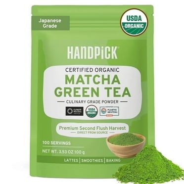 HANDPICK, Matcha Green Tea Powder (3.5 oz, 100gm) Culinary Grade - Authentic Premium Matcha Powder | Resealable Ziplock Pouch for Freshness