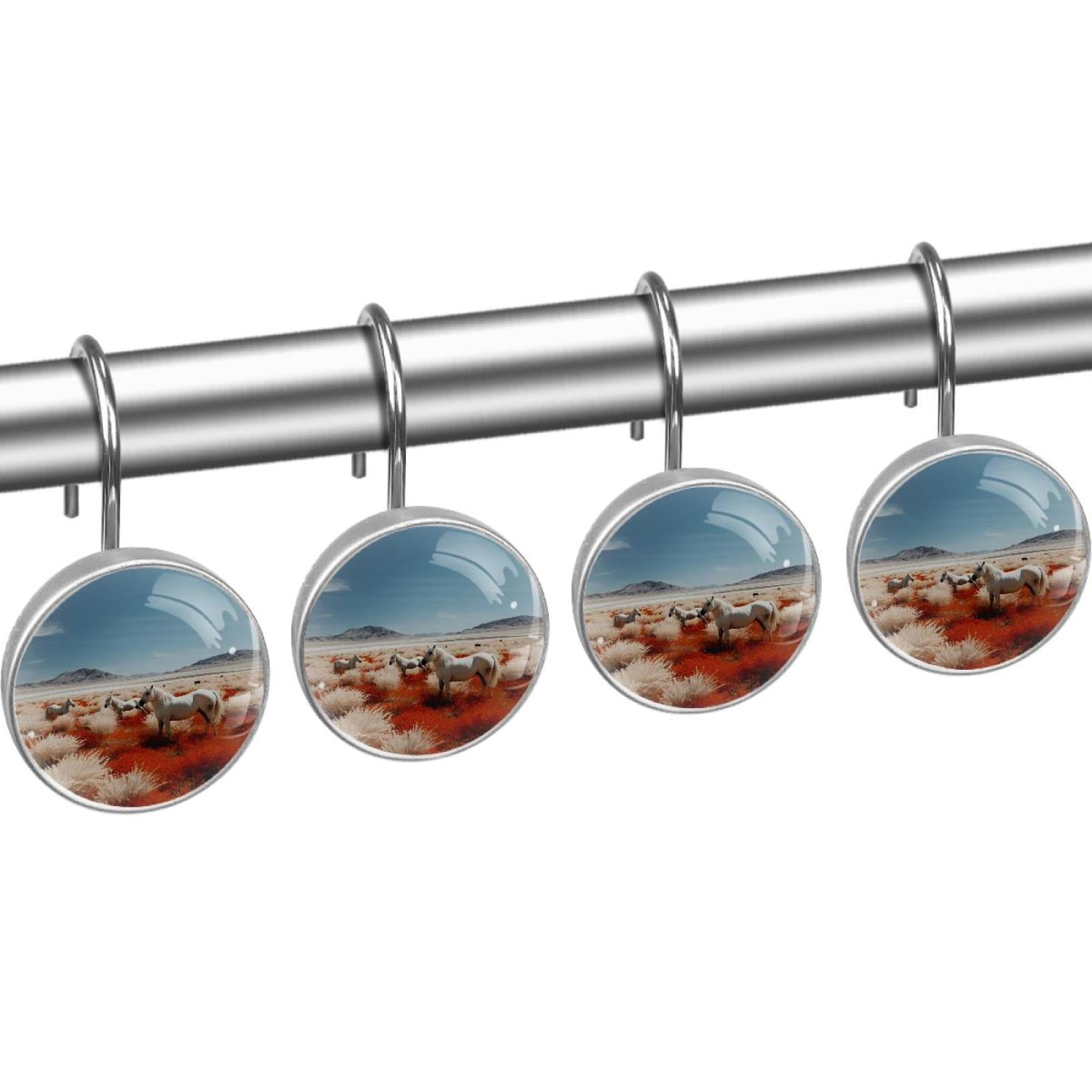 HemaKayy 12 Pcs Decorative Shower Curtain Hooks - Stainless Steel Rings for Bathroom Décor - Easy Glide & Secure Hold - Perfect Decoration for Bathroom Shower Rods - Animal Horse