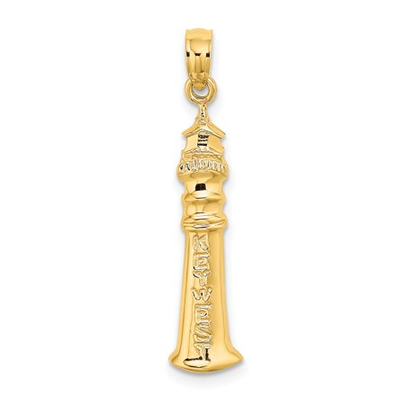 14k Yellow Gold Key West Lighthouse Pendant for Women or Unisex, Nautical Travel Jewelry, Florida Souvenir Necklace, Coastal Beach Keepsake Charm
