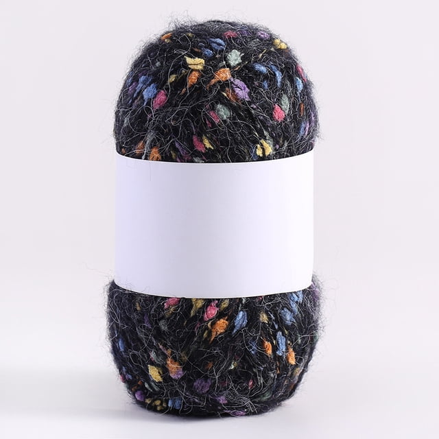 Nvzi Hilo de mohair con puntos de colores de 200 g, hilo suave para tejer a mano y hacer ganchillo, ideal para bufandas, chales y manualidades, color negro.