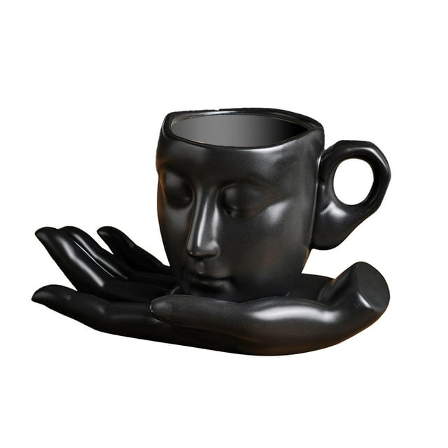 Taza de café con platillo Sunnimix Set de taza de Vidrio de Agua y Cerámica negro