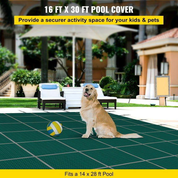16x30 Safety Cover for Rectangular Inground Winter Pools | Premium Mesh Material | Includes All Installation Anchors & Hardware, Green