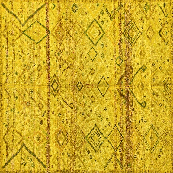 Ahgly Company Machine Washable Indoor Square Oriental Yellow Modern Area Rugs, 8' Square