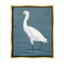Stupell Industries Egret in Beach Shore Animals & Insects Painting Gold Floater Framed Canvas Art Print Wall Art, 25 x 31