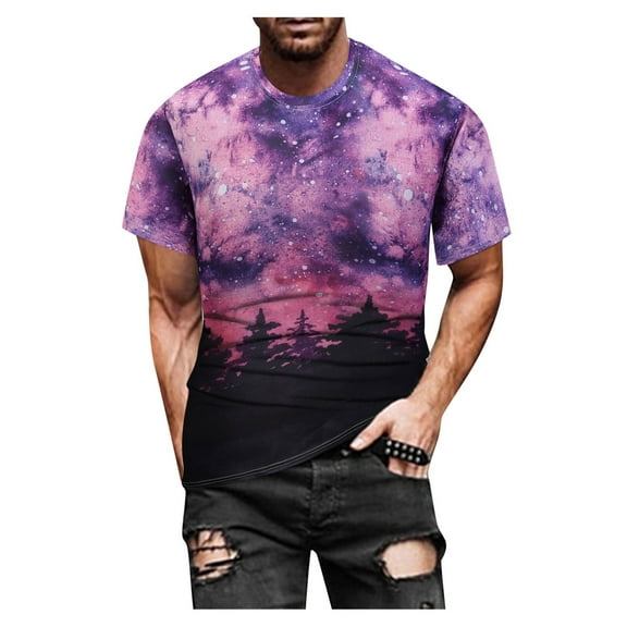 TIHLMK Mens Tshirts Summer Men Spring Summer Casual Slim 3D Printed Short Sleeve T Shirt Top Blouse