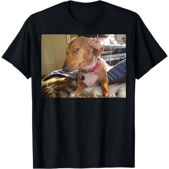 【New Arrival】Sassy Side Eye Dachshund Cartoon Graphic T-Shirt, Unisex Cotton Crew Neck Funny Dog Meme Casual Tee, Wiener Dog Lover Novelty Gift