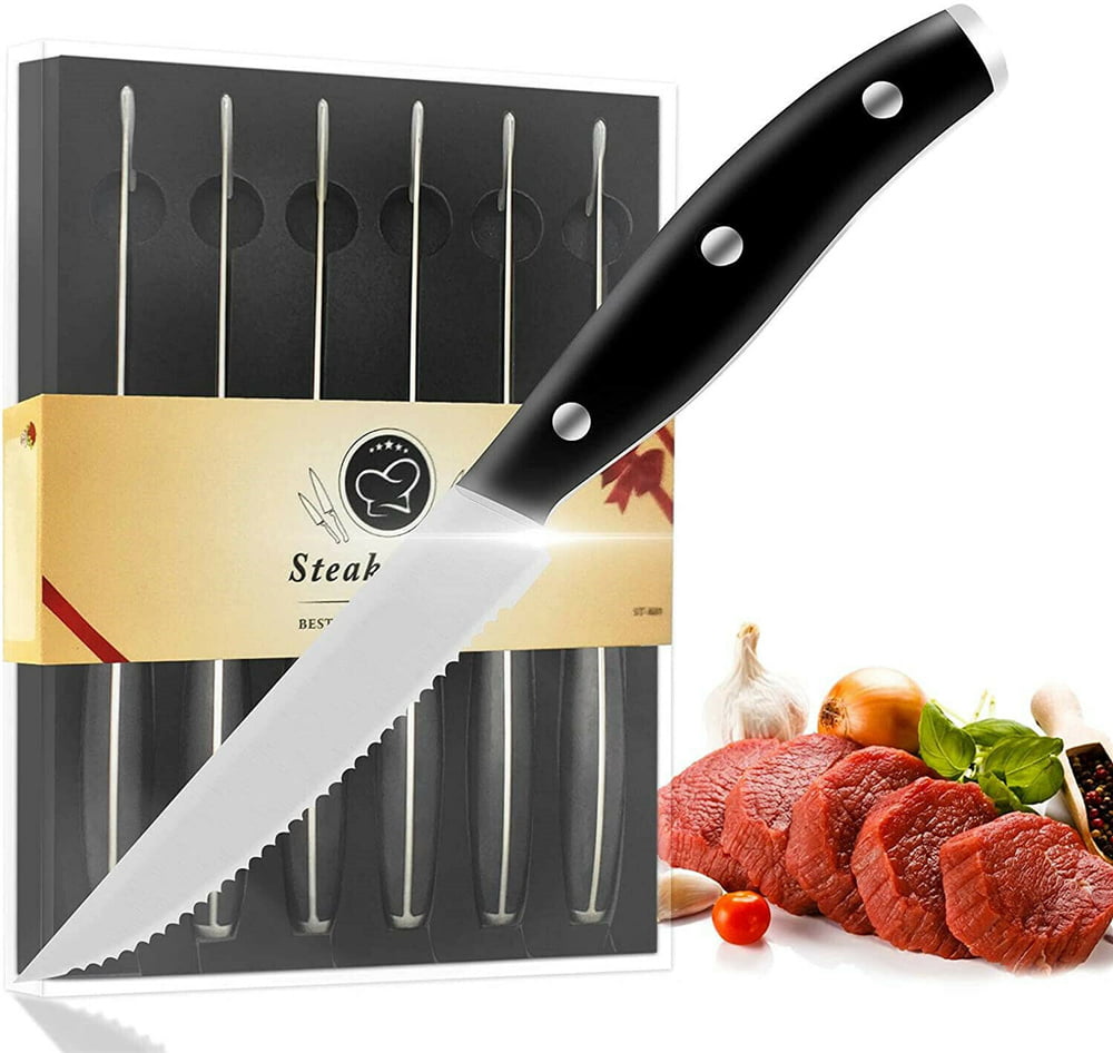 Viking 8-Piece Steakhouse Steak Knife Set with Storage Box Black