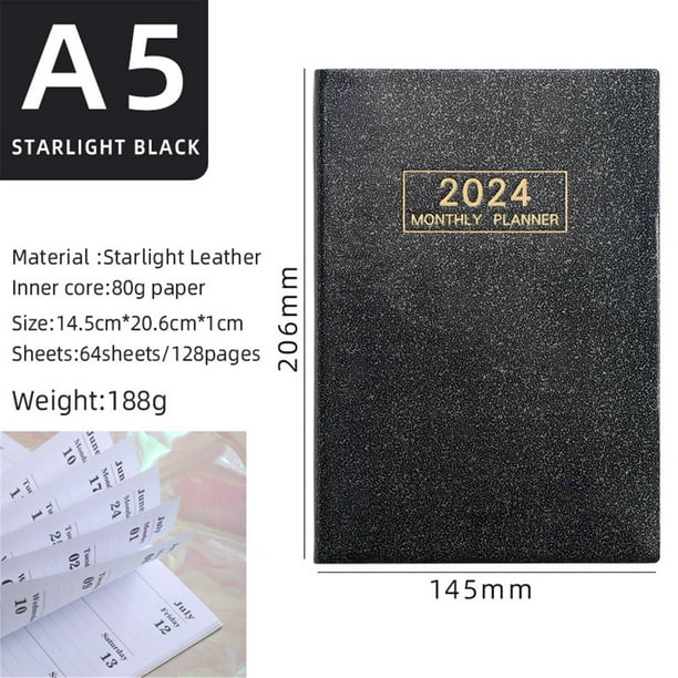 Xihbxyly Planificador 2024, Diseño Mensual y Semanal, Gestión Eficiente Del Tiempo, Diseño Elegante, Tamaño Portátil, Regalo Ideal, A5, Planificador de 12 Meses, Programación Diaria, 206 X 145 Mm