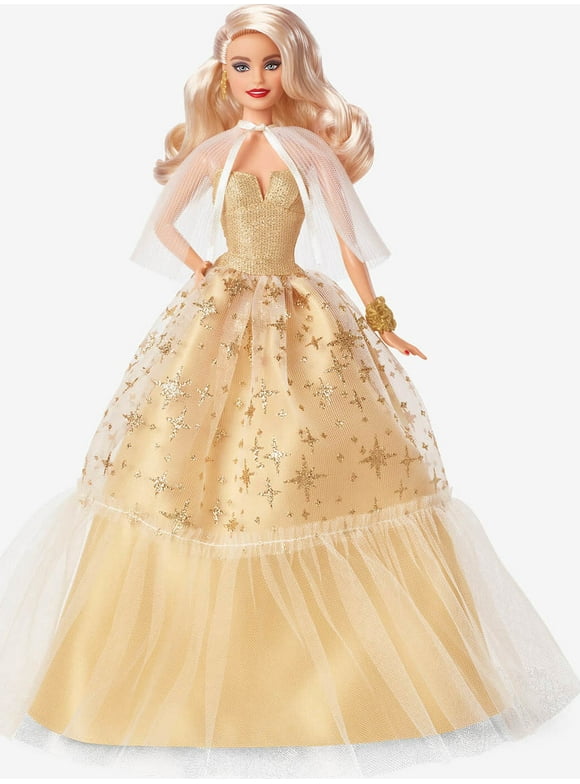 2023 Holiday Barbie Doll, Seasonal Collector Gift, Golden Gown and Blond Hair