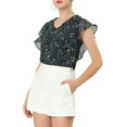 thumbnail image 6 of INSPIRE CHIC Women's Ruffle Floral Casual V Neck Cap Sleeve Summer Tops M Black-B, 6 of 8