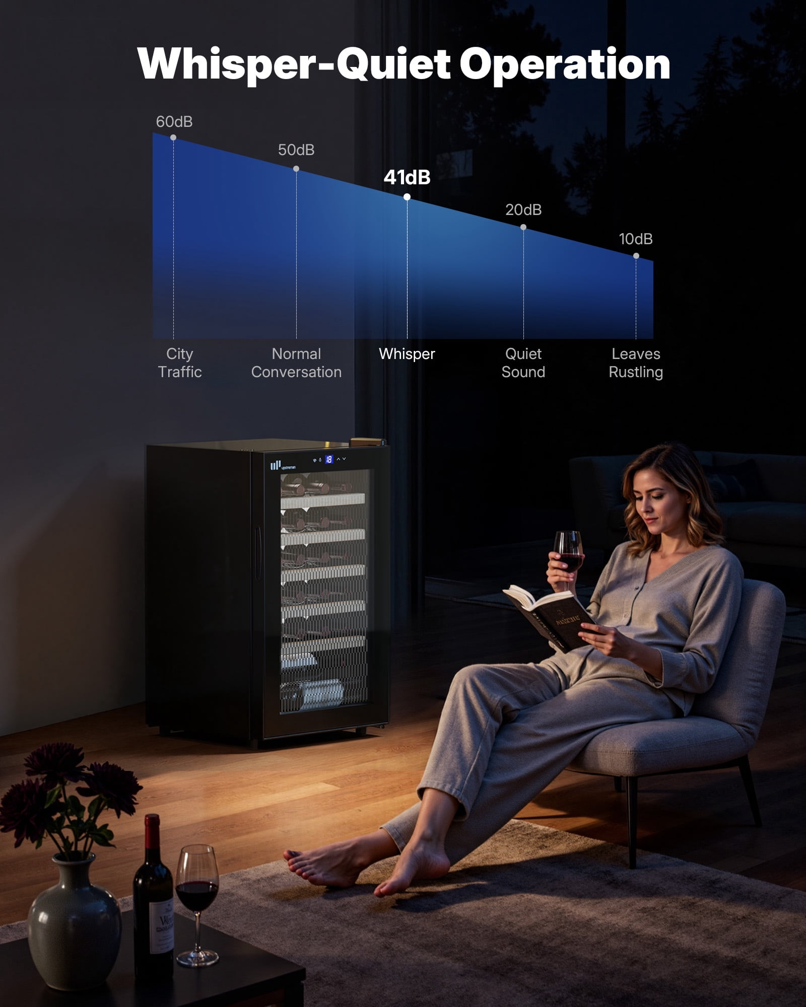 Upstreman 24 Bottle Wine Cooler Refrigerator, Freestanding Wine Chiller Compressor Wine Refrigerator with Glass Door, Touch Control & LED Light, 41-68°F Temperature Control, Black W24
