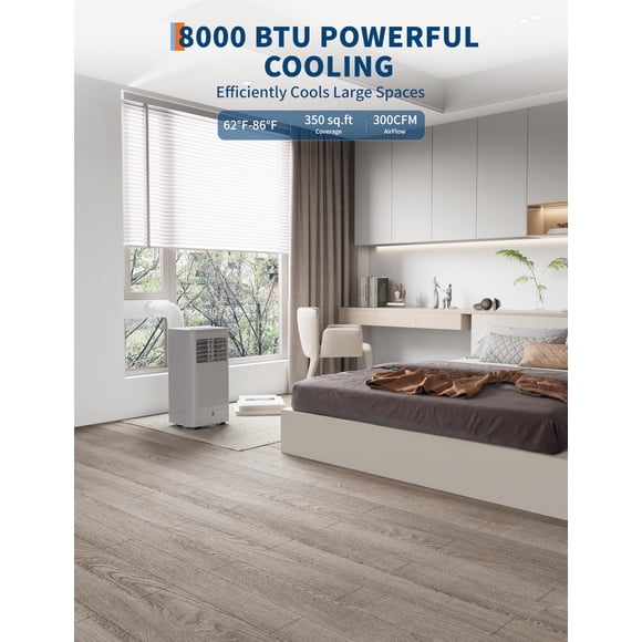 10,000/7,000 BTU Portable Air Conditioner - 3-in-1 AC with Dehumidifier & Fan - Quiet, Remote, Window Kit, 24H Timer - Cools Rooms up to 450 Sq.Ft - Black Control Panel, US Standard