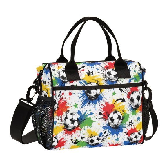 Large Insulated Lunch Bag for Women & Men Reusable Lunch Box with Adjustable Shouldle Strap Classic Football Pattern 9L