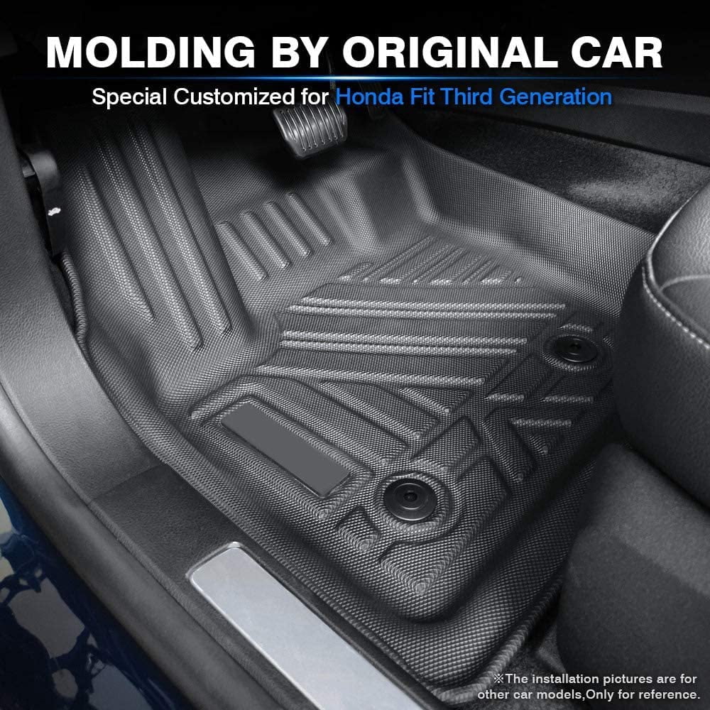 Canvcle All Weather Floor Mats for Honda Fit 2015 2016 2017 2018 2019 2020 Custom Fit Floor Liner 1st & 2nd Row Liners Black Non-Slip
