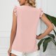 thumbnail image 4 of Blusa de gasa con cuello en V de encaje para mujer, manga corta con volantes, camisa de verano para el trabajo, citas, compras, fines de semana, casa, rosa, L, 4 of 6