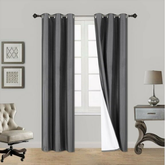 (SSS) 2-PC Charcoal Solid Blackout Room Darkening Panel Curtain Set, Two (2) Window Treatments of 37" Wide x 84" Length Each Panel