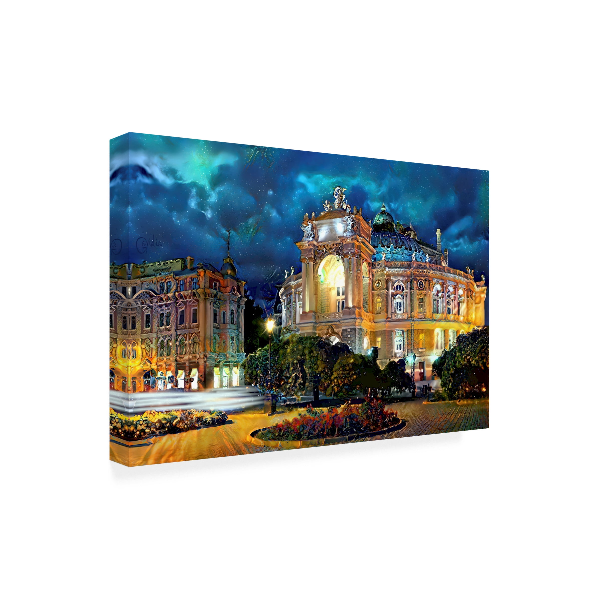 Canvas Wall Art - Pedro Gavidia 'Odessa Ukraine Opera and Ballet Theater Night' Wall Art for Living Room, Bedroom, or Office DÃ©cor by Trademark Fine Art - 47 x 30 Inches