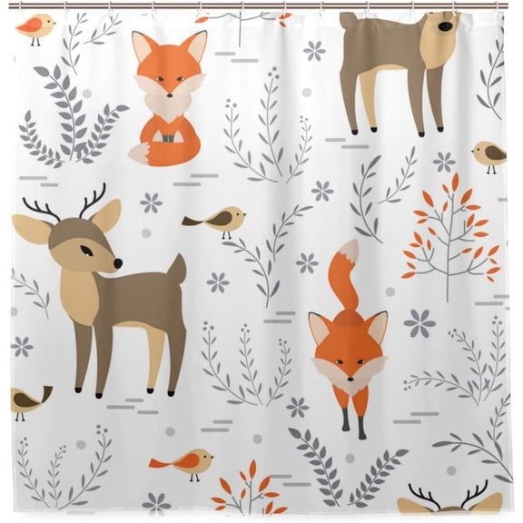 Coolnut Foxes and Deers Bath Shower Curtain Liners 72x72in 100% Polyester Waterproof with Curtain Hook
