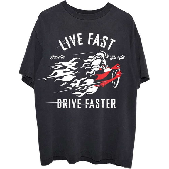 Disney Unisex T-Shirt 101 Dalmations Cruella Live Faster (Small)