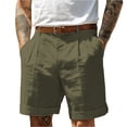 thumbnail image 2 of Men's High Waist Casual Business Shorts Pleated Front Cotton Linen Blend Summer Lightweight Breathable Rolled Cuff Shorts with Side Pockets Army Green S, 2 of 4