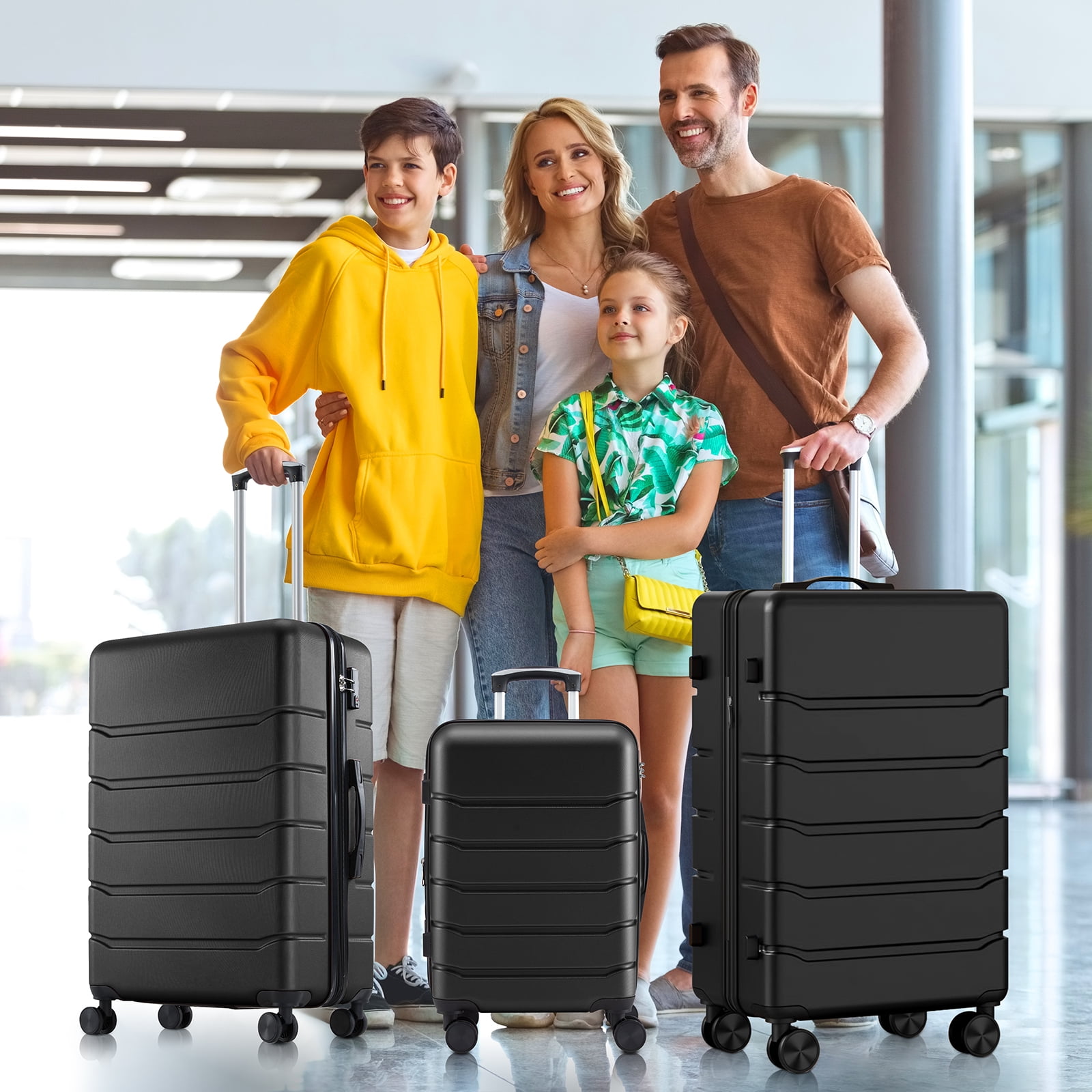 JOINSUN Hardside Expandable Luggage ABS Lightweight Rolling Checked Suitcase with Spinner Wheels TSA Lock, Black, 20 inch
