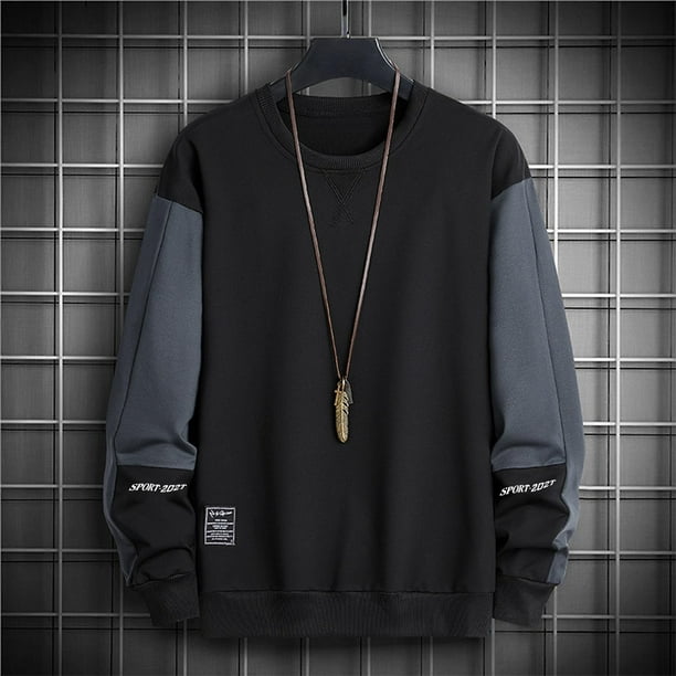 Amzcrzy Sudadera Para Hombre, Estilo Casual, Cómoda, Lisa, Holgada, De Manga Larga Y Cuello Redondo, Color Negro, 5Xl