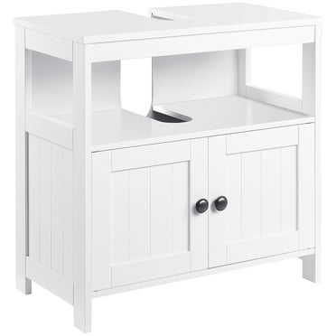 kleankin Pedestal Sink Storage Cabinet, Under Sink Cabinet with Double Doors, Bathroom Vanity Cabinet with Shelves, White