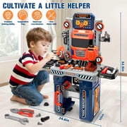 FPCYCG Kids Work Bench with Tools and Electric Drill, 2-in-1 Kids Toddlers Tool Set,Pretend Play Workbench Construction Toys Gifts for Boys Girls