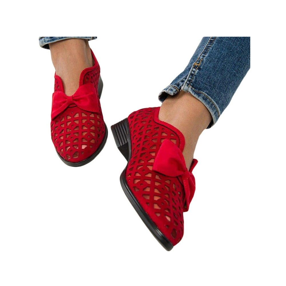 Lallc - Women's Hollow Block Bowknot Pointed Toe Flat Breathable Casual Shoes - Walmart.com