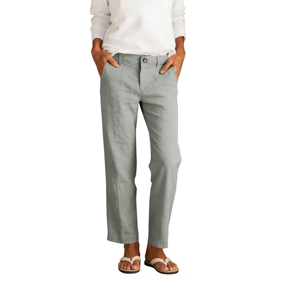 Casual Pants for Women Womens Daily Elastic Waist Pockets Straight Solid Color Casual Pants Loose Long Trousers