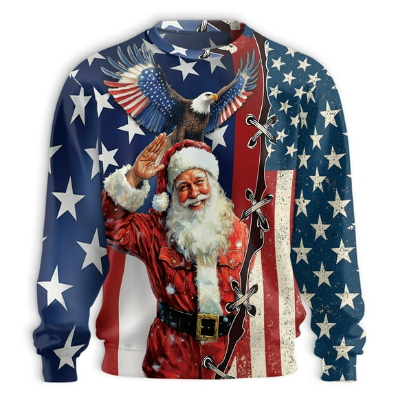Patriotic Santa Sweatshirt with American Flag and Eagle Design, Christmas Holiday Crewneck, Cozy Winter Pullover for Men and Women, Festive Gift for Family and Friends