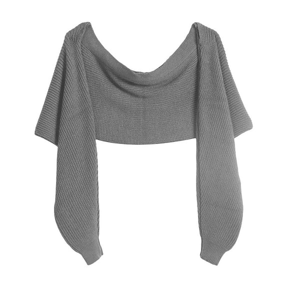 HNMKIU Fashion Winter Warm Solid Color Knitted Wrap Scarf Crochet Thick Shawl Cape With Sleeve For Women - Everyday Wear For Cozy Outdoor Use Grey,One Size