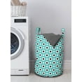 thumbnail image 3 of Retro Laundry Bag, Abstract Ornaments with Black Dots Inside Floral Motifs Symmetrical Tile, Basket with Handles Drawstring Closure for Laundromats, 13" x 19", Pale Blue Black White, by Ambesonne, 3 of 4