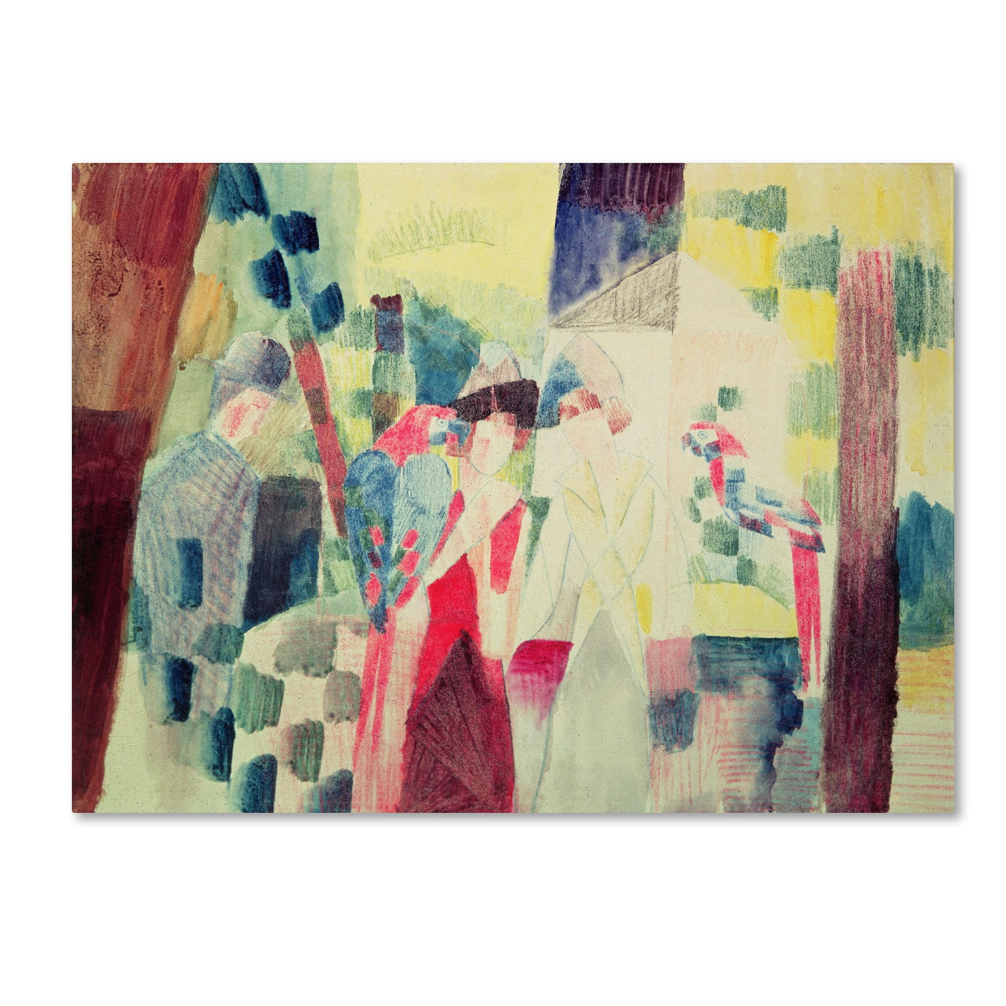 Trademark Fine Art "Two Women and a Man With Parrots" Canvas Art by August Macke