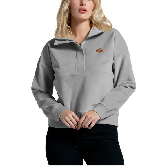 Women's League Collegiate Wear Gray Oklahoma State Cowboys Stretch Cord Half-Zip Sweatshirt