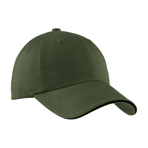 Port Authority Sandwich Bill Cap with Striped Closure-One Size (Olive/ Black)
