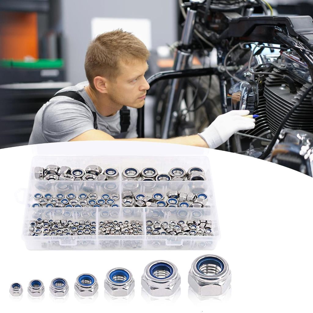 250Pcs Stainless Steel Nut Locknuts Assortment Kits 3/4/5/6/8/10/12mm Nylon Nut Hardware Easy to Use