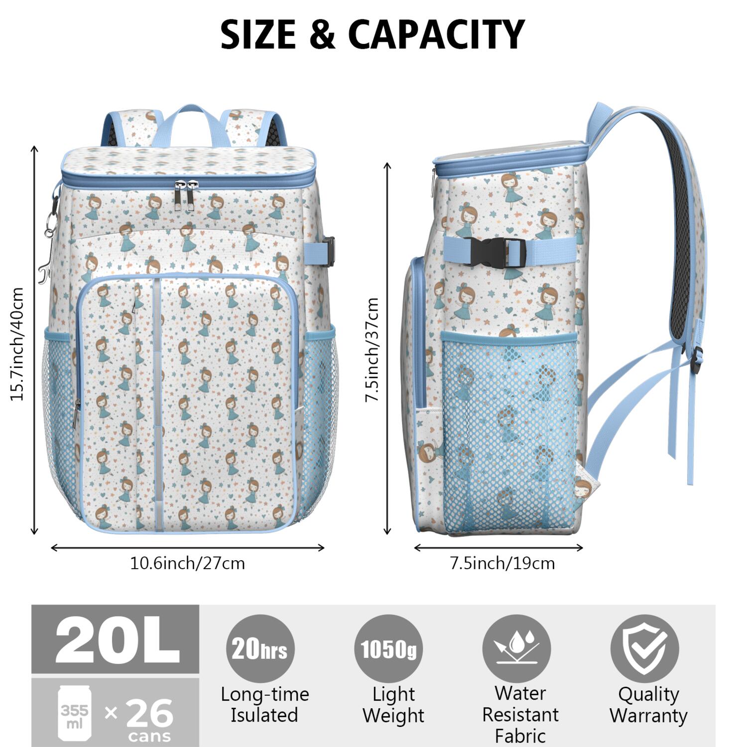Travel Cooler Bag - White Dance Pattern Camping Beer Cooler Backpack with Bottle Opener- Waterproof Insulated Picnic Backpacks - Cooler Bag for Beach