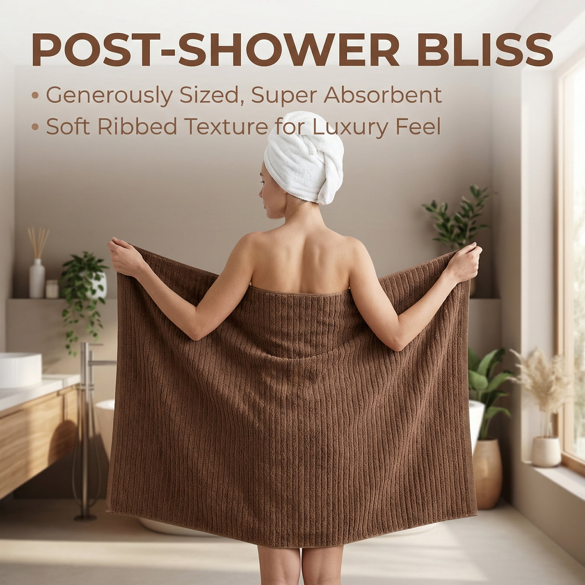 Unique Bargains Ultra Soft Absorbent Striped Cotton Bath Towel Dark Brown 55" x 28"
